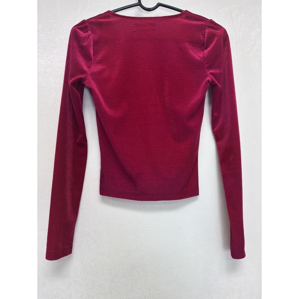 Urban Outfitters Velvet Red Metallic Deep Plunge Long Sleeve Slim Fit Top‎ Small - Picture 3 of 10